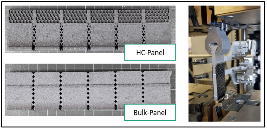 Untersuchung der Haftfestigkeit in MC-Sandwich anhand einer modifizierten Double-Lap Shear Versuchs (Quelle: Fraunhofer IGCV)