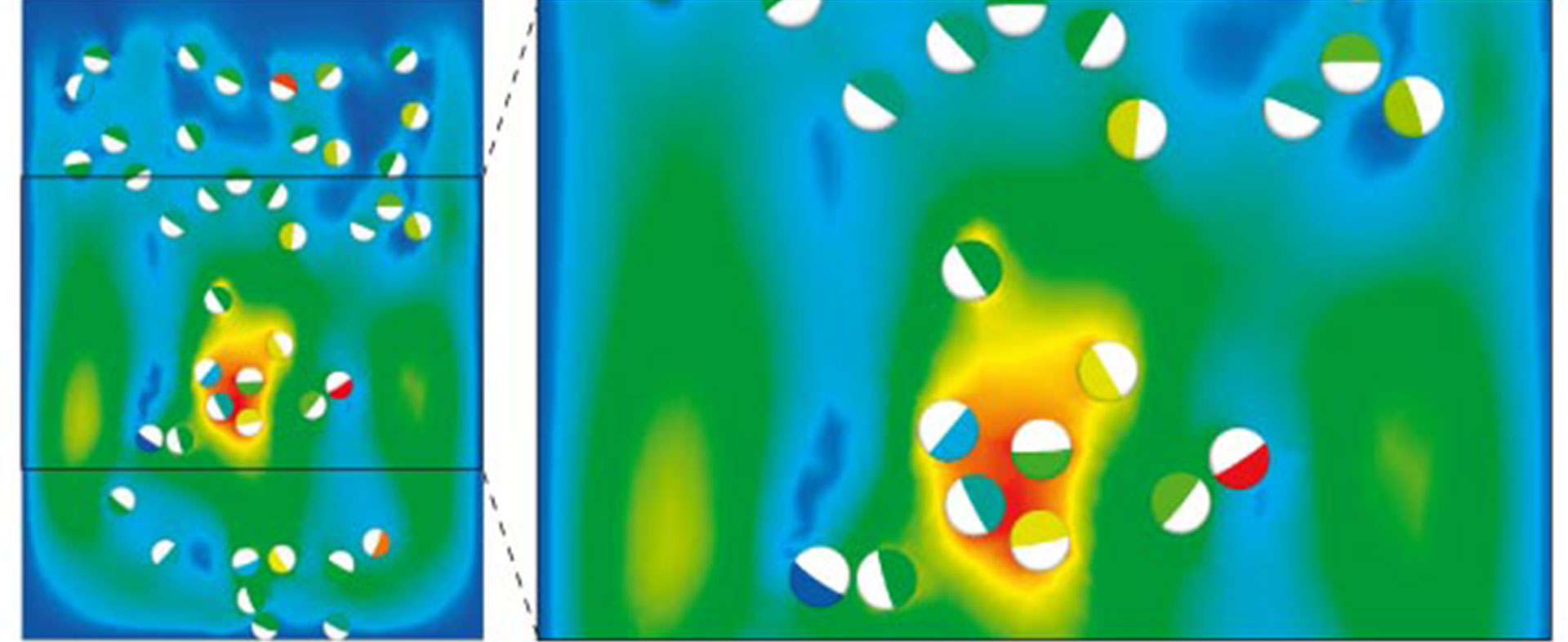 Partikel-Sedimentation im Schwerefeld (2-D-Simulation) (Quelle: Friedrich-Alexander-Universität Erlangen-Nürnberg, Lehrstuhl für Feststoff- und Grenzflächenverfahrenstechnik)